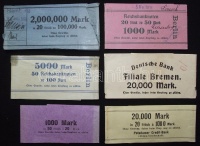 Német Birodalom/Weimari Köztársaság 1916-1923. 6db különféle eredeti bankjegykötegelő szalag
&lt;br/&gt;Weimar Republic 1916-1923. six different original banknote wrappers 
