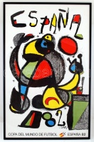 1982 Miro Espana 82 Coppa del mundo de futbol. A 82-es futball világbajnokság plakátja,' Litografias Artisticas D. L. B. 18.990/81 Printed', üvegezett keretben, 95x59cm