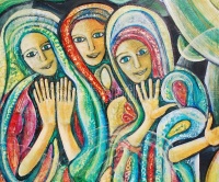Olvashatatlan jelzéssel: A három grácia. Olaj, farost, 96×70 cm