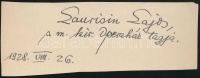 Laurisin Lajos (1897-1977) magyar operaénekes (tenor).
Aláírás kivágáson.