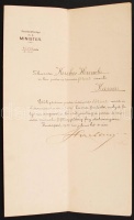 1915 Postatiszti kinevezés Harkányi János kereskedelemügyi miniszter saját kezű aláírásával