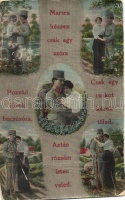 12 db RÉGI katonai, és uralkodó (Ferenc József) témájú motívum lap, vegyes minőségű / 12 old motive cards, soldiers, Franz Joseph, mixed quality