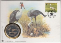 Malawi 1986. '30 éves a WWF / Golyvás daru' WWF fém emlékérem borítékon bélyeggel, bélyegzéssel T:PP
Malawi 1986. '30th Anniversary WWF / Wattled Crane' WWF coin letter with stamp C:PP