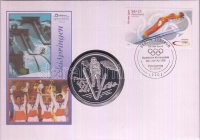 Németország DN 'A Német Sportsegítő Alapítvány hivatalos emlékérme / Síugrás' emlékérem első napi bélyegzős borítékon T:PP
Germany ND 'Official Medal - Stiftung Deutsche Sporthilfe / Ski-jumping' commemorative medallion in