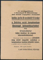 1935 Meghívó az országgyűlés megnyitása alkalmából tartott ünnepi istentiszteletre a Dohány utcai zsinagógába