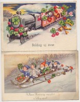 15 db RÉGI motívumlap, Újévi üdvözlő / 15 pre-1945 motive postcards, New Year greetings