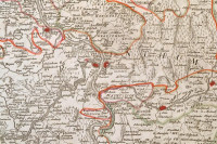 cca 1790 A Rajnavidék háborús térképe. Neue General Kriegs Karte Des Rheinstrohms, Herausgegeben von Iohann Walch im Willischen Kunstverlag in Augsburg. Nagyméretű, színezett rézmetszet, vászonra vonva, ki hiánnyal, egyébként jó