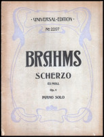 Johannes Brahms: Scherzo (ES moll) für  das Pianoforte. Op. 4. Universal Edition. N. 2257. Papírkötésben, szakadt borítóval.