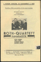 1936 'Koncert' Hangversenyvállalat Rt. műsorfüzete. Benne: Roth-Quartet kamaraestje, 1936. nov. 17., valamint Pablo Casals gordonka, Fischer Annie zongoraestje, Arthur Rubinstein zonograestjével, és mások koncertjeivel.