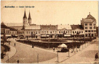Szabadka, Subotica; Szent István tér, gyógyszertár, Kramer Béla üzlete / square, pharmacy, shop (EK)