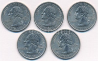 Amerikai Egyesült Államok 2002. 1/4$ '50 állam - Indiana, Mississippi, Louisiana, Tennessee, Ohio' Cu-Ni (5xklf) T:1-,2USA 2002. 1/4 Dollar '50 States - Indiana, Mississippi, Louisiana, Tennessee, Ohio' Cu-Ni (5xdiff) C:AU, XF