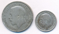 Nagy-Britannia 1914. 3p Ag 'V. György' + 1921. 1Sh Ag 'V. György' T:2-,3United Kingdom 1914. 3 Pence Ag 'George V' + 1921. 1 Shilling Ag 'George V' C:VF,FKrause KM#813, KM#816