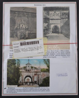 Komárom, Komarno; vár részletek, régi-, öreg- és Új-várkapu / castle gates - 3 db régi képeslap lapra felragasztva / 3 old postcards glued on paper