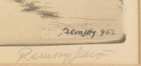 Remsey Jenő (1885-1970): Cigánysor, rézkarc, papír, jelzett, üvegezett fakeretben, 23,5×33 cm