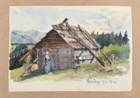 Ócsvár Rezső (1877-1968): Madárhegy, 1900. Akvarell, papír, jelzés nélkül, Ócsvár Rezső autográf datálásával és helymeghatározásával, 16×22,5 cm. / watercolour on paper, unsigned, but with autograph description