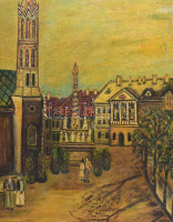 Olvashatatlan jelzéssel, magyar festű, működött a XX. sz. elején Sopron főtere. Olaj, vászon, keretben. 55x70 cm