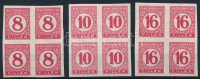 1929 Pengő-filléres portó II. 3 értékes vágott sor vékony papíron négyestömbökben (60.000) (ráncok / creases)