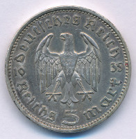 Német Harmadik Birodalom 1935F 5M Ag 'Paul von Hindenburg' T:XF patina German Third Reich 1935F 5 Reichsmark Ag 'Paul von Hindenburg' C:XF patina Krause KM#86