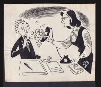 RÉBER László / SZABAD SZÁJ KARIKATÚRA A lapban megjelent grafika , szignós tusraj 16*14cm 1946-51.