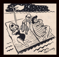 RUSZKAY György / SZABAD SZÁJ KARIKATÚRA A lapban megjelent grafika , szignós tusraj 16*16cm 1946-51.
