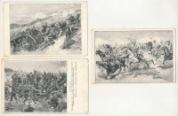 9 db RÉGI képeslap: 7 db katonai csataképes kártya + 2 db városkép (Balatonalmádi, Mór) / 9 pre-1945 postcards: 7 military + 2 Hungarian town