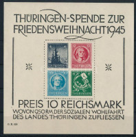 Németország Szovjetzóna Thüringen 1945 Karácsony blokk Mi 2x luxus minőségű postatiszta (Mi EUR 2.000.-)